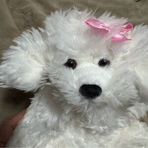 Mary Meyer Bichon Frise 14” White Plush Dog Toy with Pink Bow
